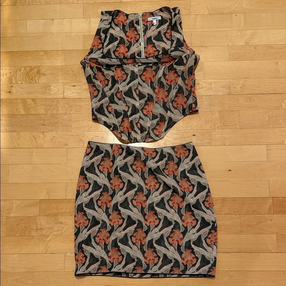 Miaou Black and Red Floral Skirt Set